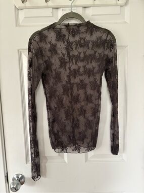 Free People Sheer Lace Long-Sleeve Top in Brown